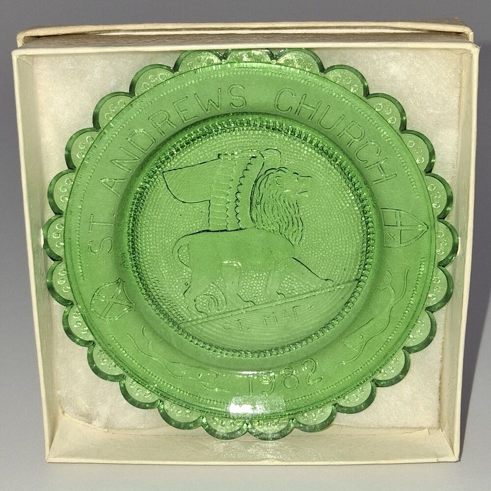 St Mark Winged Lion New Bedford Church Pairpoint Glass Cup Plate